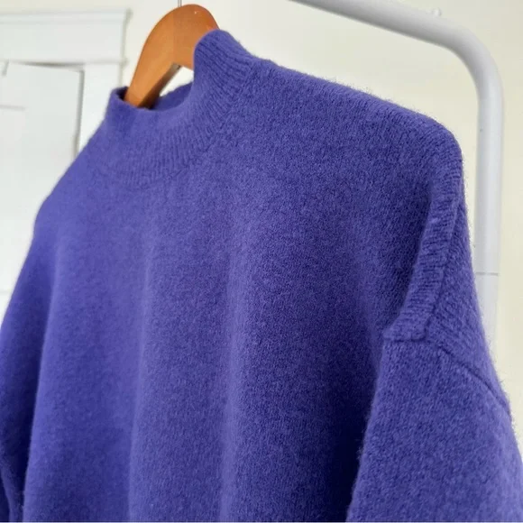 & Other Stories Blue Oversized Mock Neck Sweater, 8% Wool, Size XS - Picture 3 of 15
